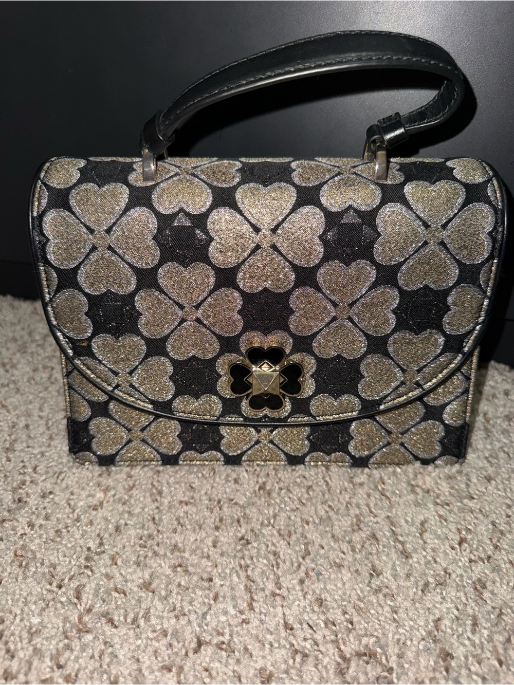 Kate Spade Black and Gold Heart Motif Top-Handle Women's Bag
